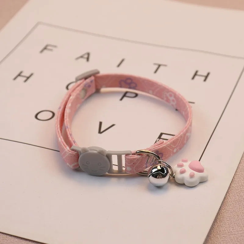 Pet Collar with Bell Cartoon Footprint Colorful Dog Puppy Kitten Collar Adjustable Safety Bell Ring Necklace Pet Accessories