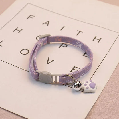 Pet Collar with Bell Cartoon Footprint Colorful Dog Puppy Kitten Collar Adjustable Safety Bell Ring Necklace Pet Accessories