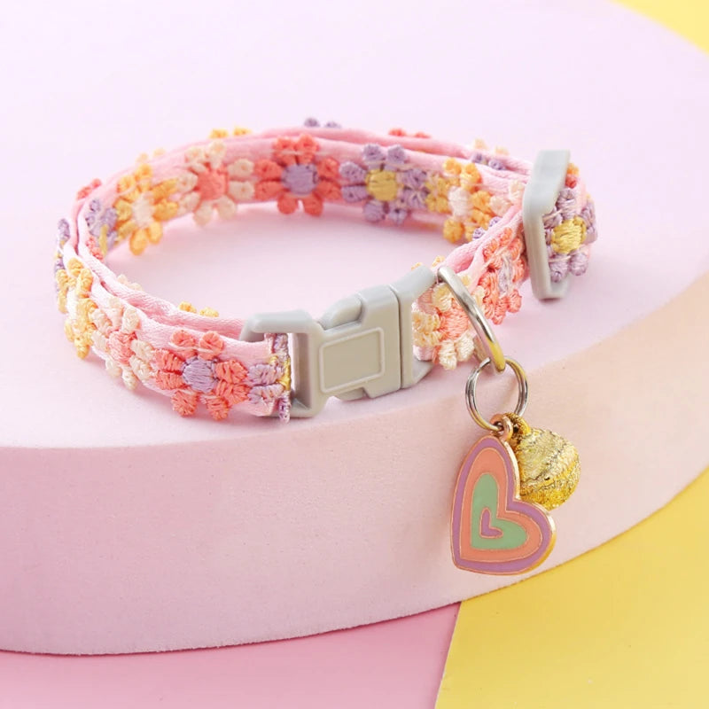Pet Collar with Bell Cartoon Footprint Colorful Dog Puppy Kitten Collar Adjustable Safety Bell Ring Necklace Pet Accessories