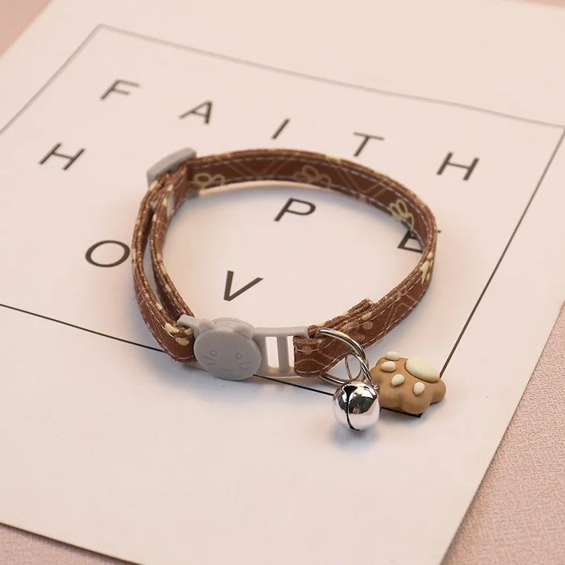 Pet Collar with Bell Cartoon Footprint Colorful Dog Puppy Kitten Collar Adjustable Safety Bell Ring Necklace Pet Accessories