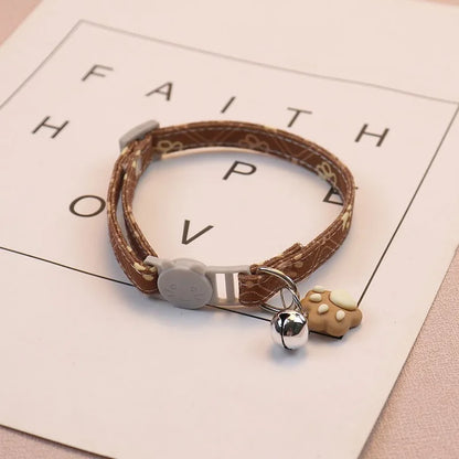 Pet Collar with Bell Cartoon Footprint Colorful Dog Puppy Kitten Collar Adjustable Safety Bell Ring Necklace Pet Accessories