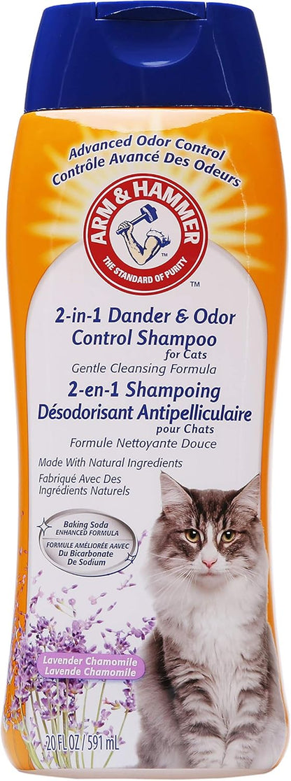 2-In-1 Deodorizing & Dander Reducing Shampoo for Cats, Dander Remover for Dander and Odors, Baking Soda Moisturizes and Deodorizes, Lavender Chamomile Scent, 20 Fl Oz (Pack of 1)