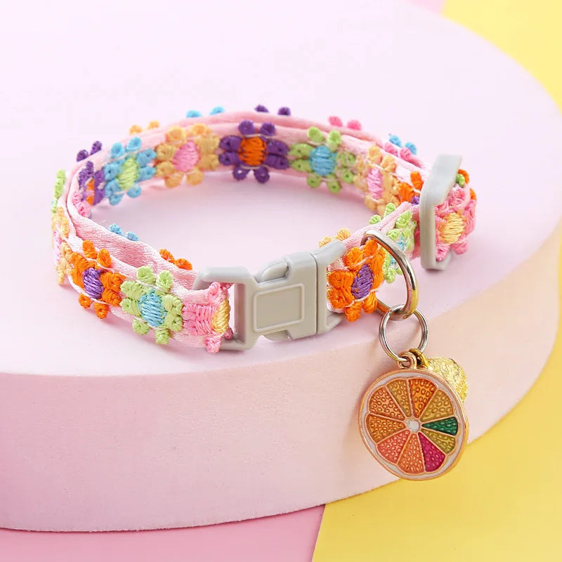 Pet Collar with Bell Cartoon Footprint Colorful Dog Puppy Kitten Collar Adjustable Safety Bell Ring Necklace Pet Accessories