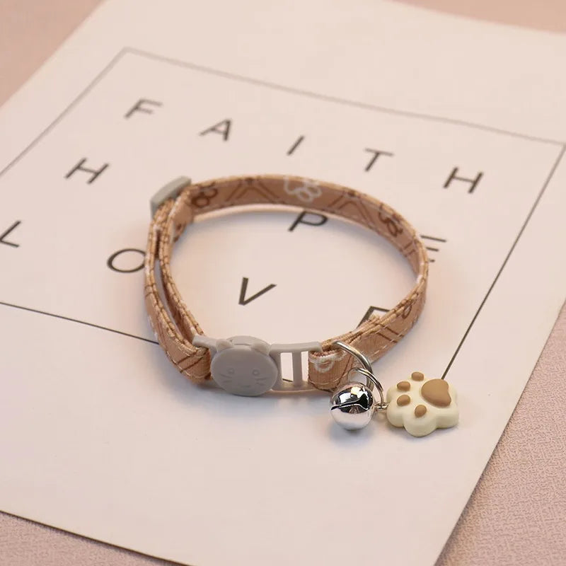 Pet Collar with Bell Cartoon Footprint Colorful Dog Puppy Kitten Collar Adjustable Safety Bell Ring Necklace Pet Accessories