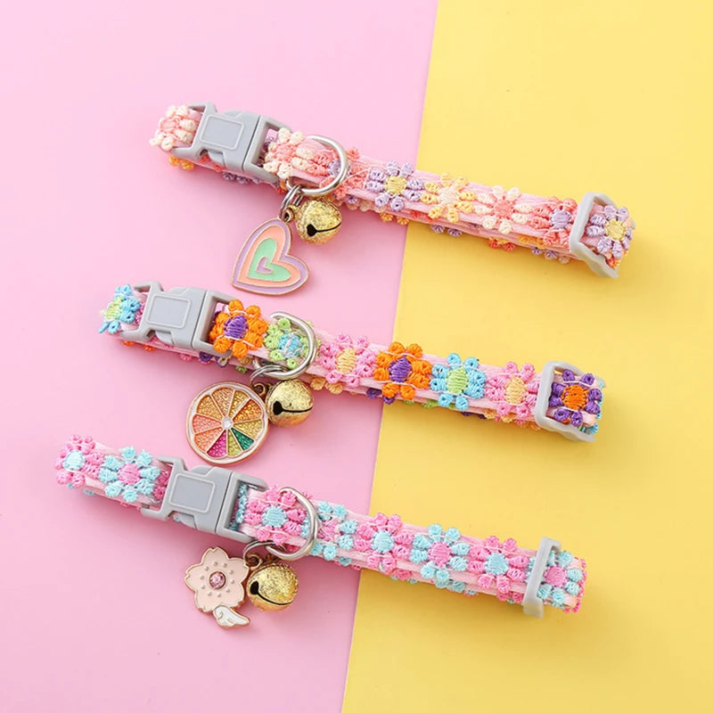 Pet Collar with Bell Cartoon Footprint Colorful Dog Puppy Kitten Collar Adjustable Safety Bell Ring Necklace Pet Accessories